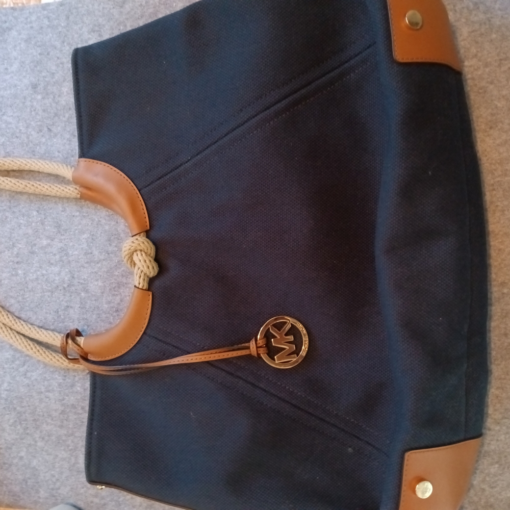 Michael Kors Blue and Tan Satchel/Tote with Signature Emblem - Picture 3 of 8
